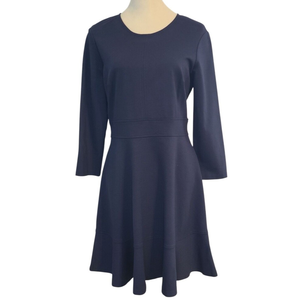 Eliza J Womens 12 Navy Blue Fit & Flare Dress Minimalist Office Party Stretch